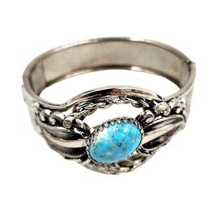 Vintage Faux Turquoise Silver Plated Cuff Bracelet From the 1970's